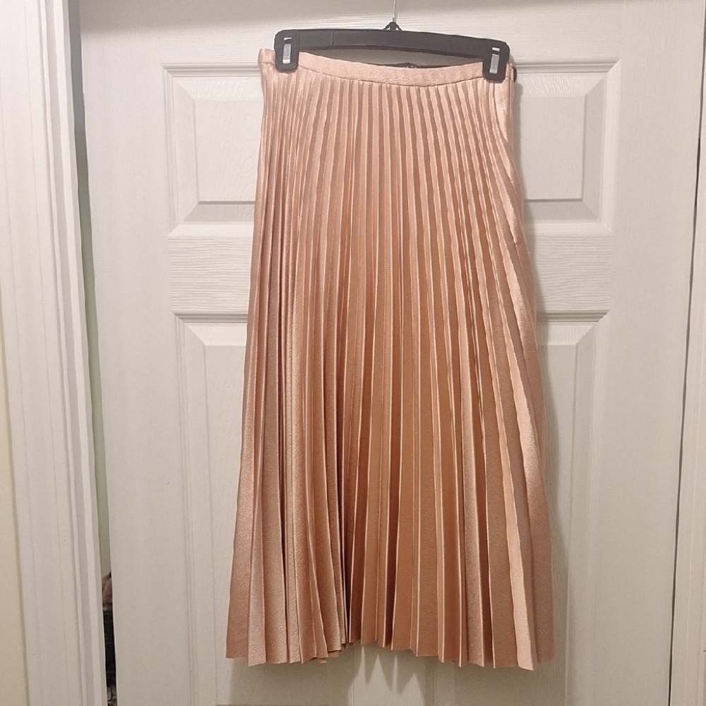 Zara Gold Pleated Midi Skirt for Night Out